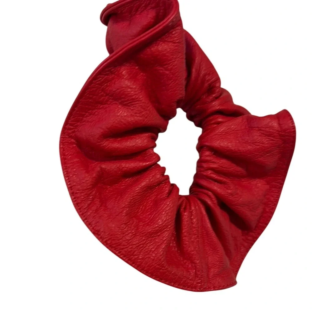 Rag & Bone Lambskin Leather Scrunchie Red Womens OS Pebbled Accessory